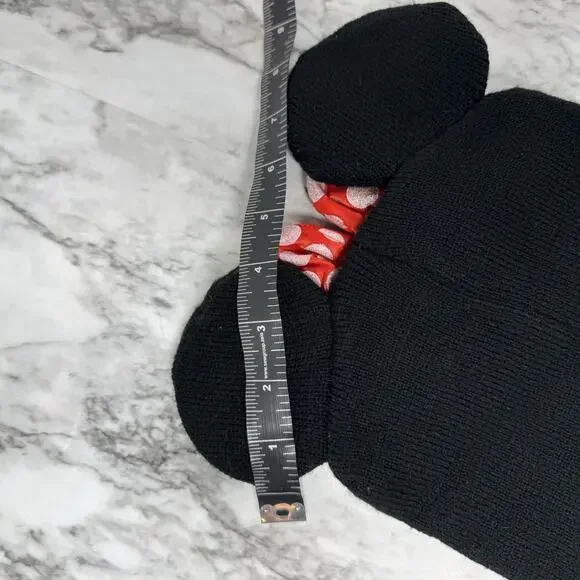 Disney Minnie Mouse Sparkle Red Bow Ears Beanie Black Winter Hat Kids One Size - Picture 5 of 8